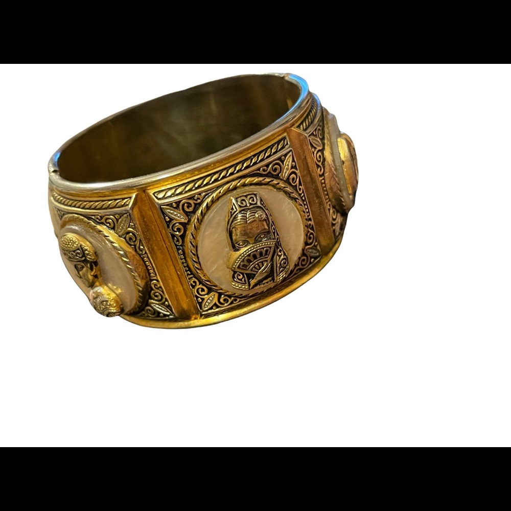 Vintage 1940 Gold plated Damascene Bangle bracelet matador bull flamencio Dancer - Picture 4 of 10